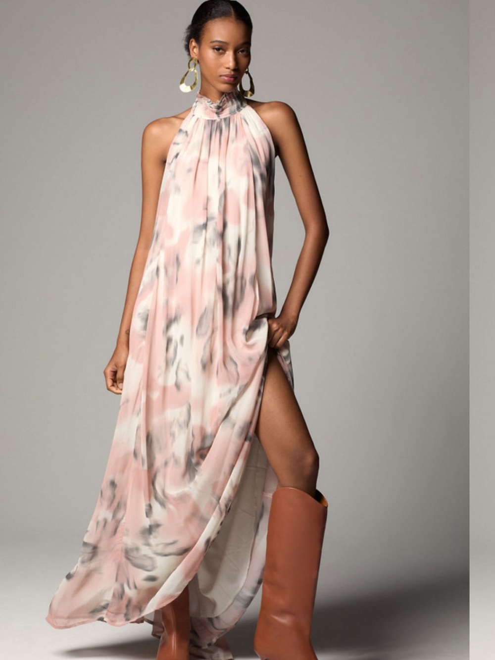 NWT Anthropology Maeve Halter Maxi Dress in Blush Marble Print in XLarge
